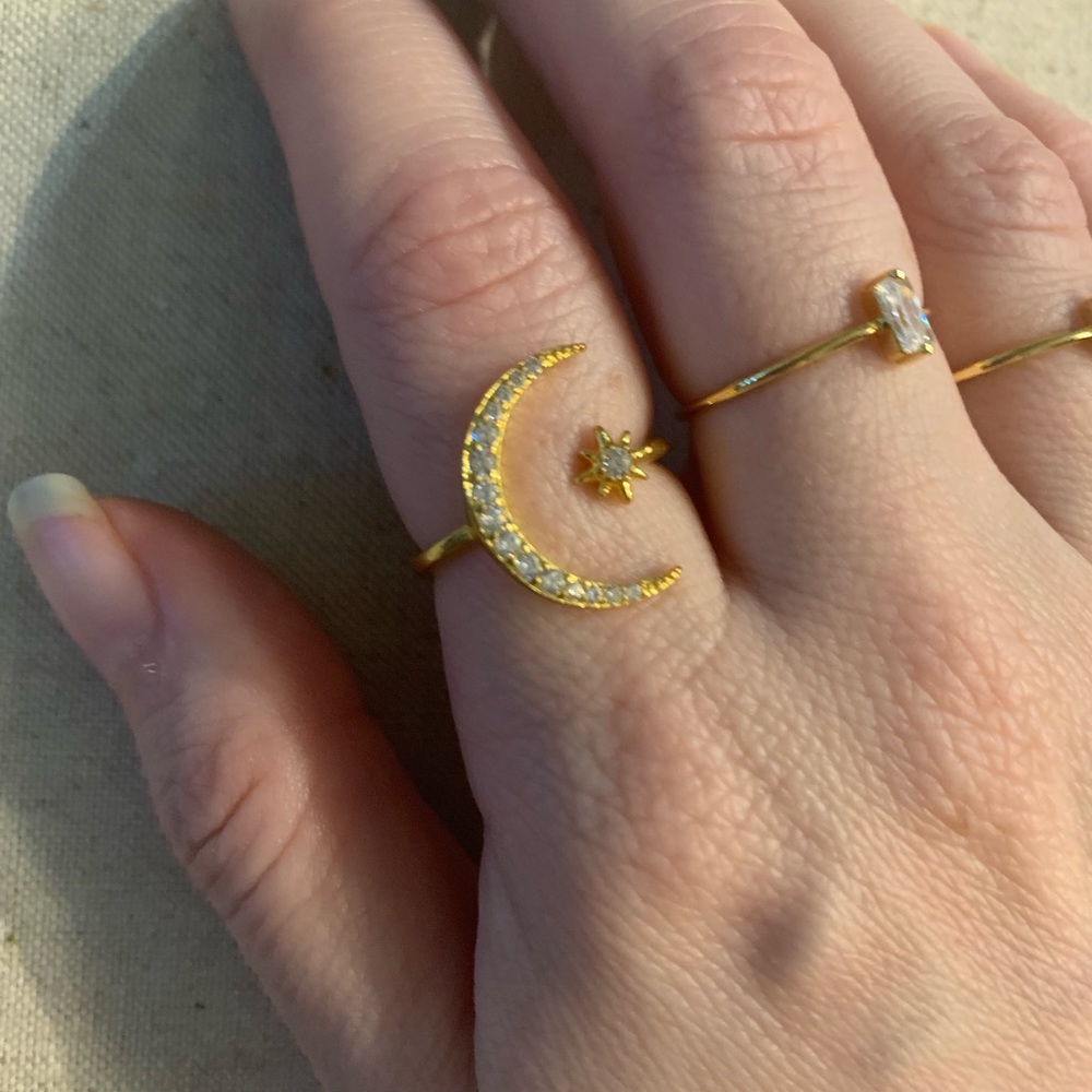 Gold Adjustable Moon And Star Ring